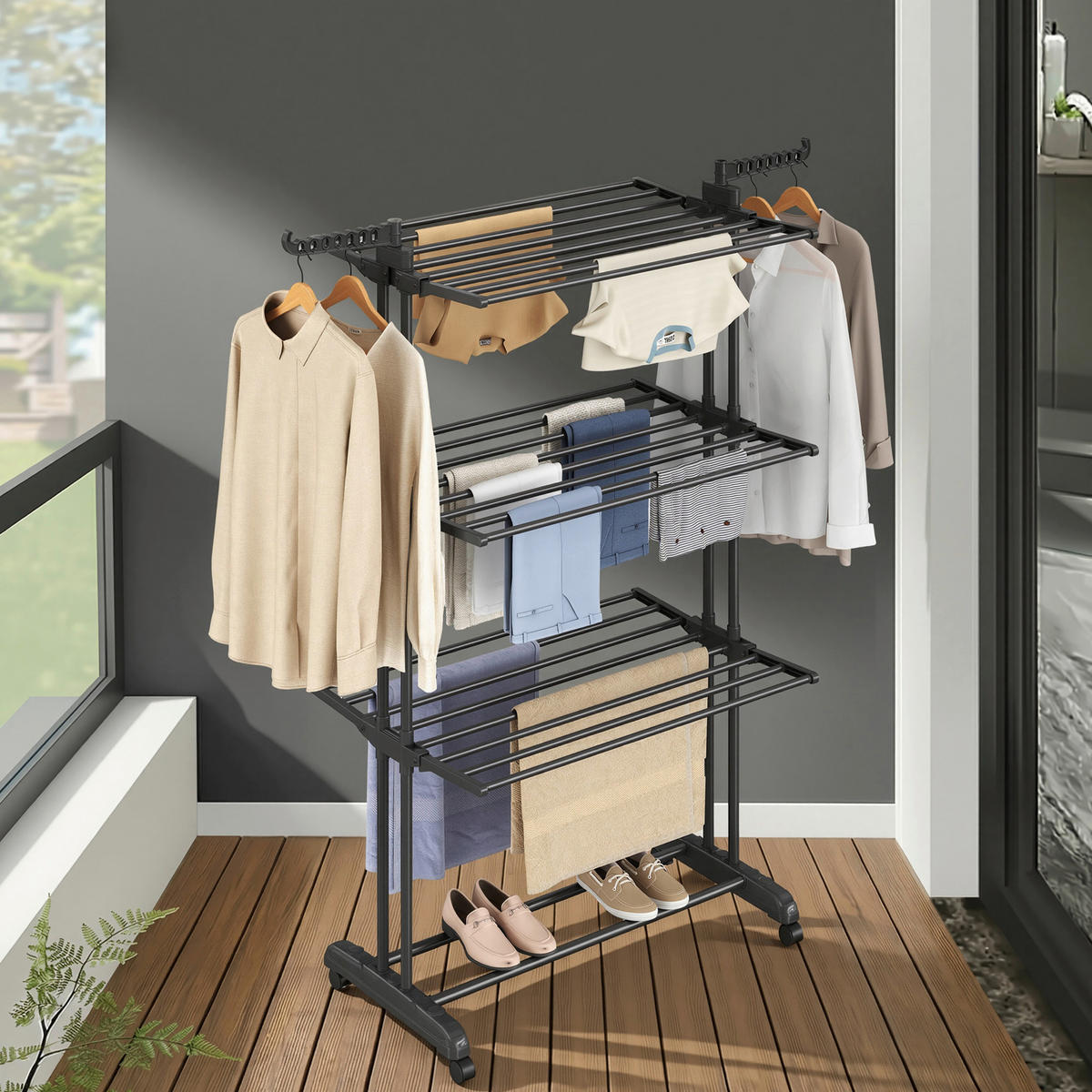 KLEIDERSTÄNDER in Schwarz 128/173/49 cm   - Schwarz, Trend, Kunststoff/Metall (128/173/49cm) - Boxxx