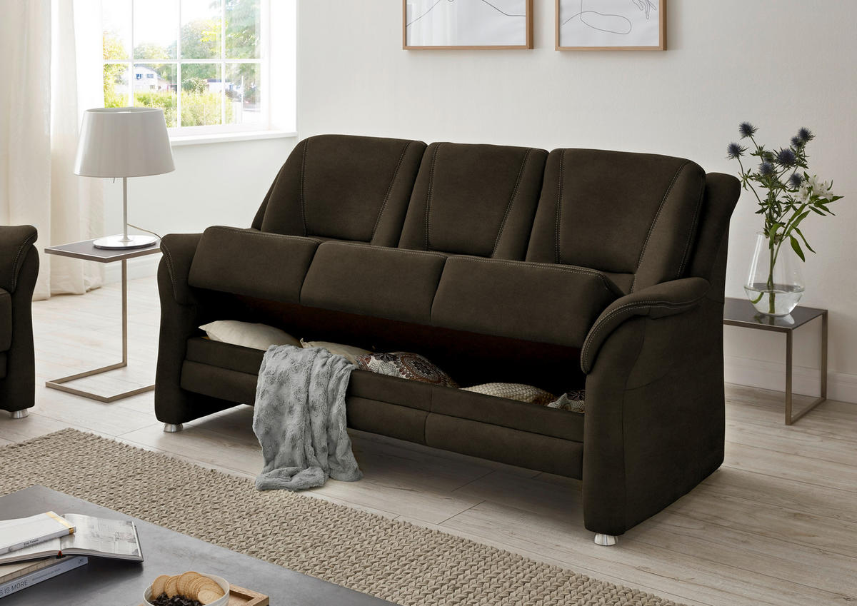 3-SITZER-SOFA in Mikrofaser Grün  - Beige/Alufarben, Konventionell, Textil/Metall (198/100/89cm) - Beldomo Comfort