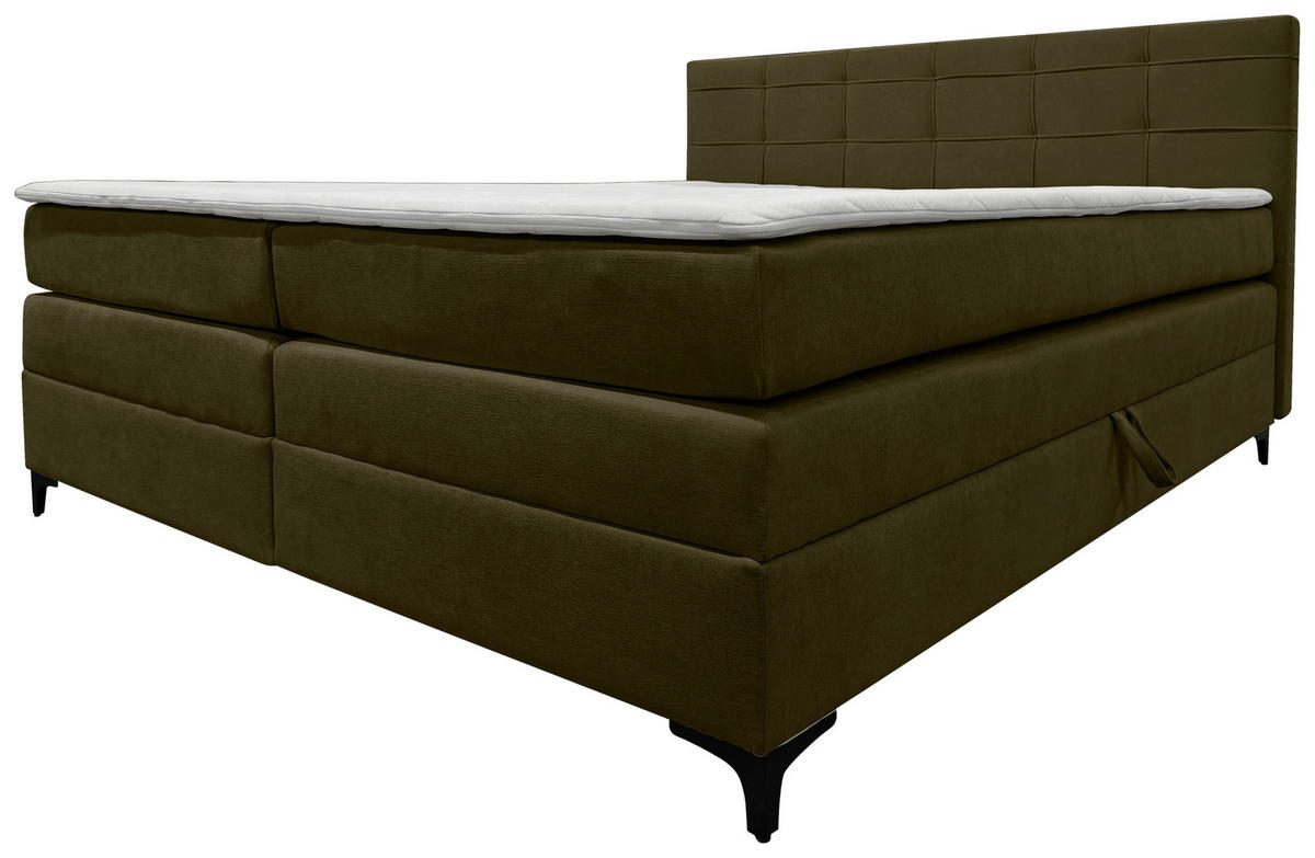BOXSPRINGBETT 200/200 cm,  in Grün, H3 = fest  - Schwarz/Grün, KONVENTIONELL, Kunststoff/Textil (200/200cm)