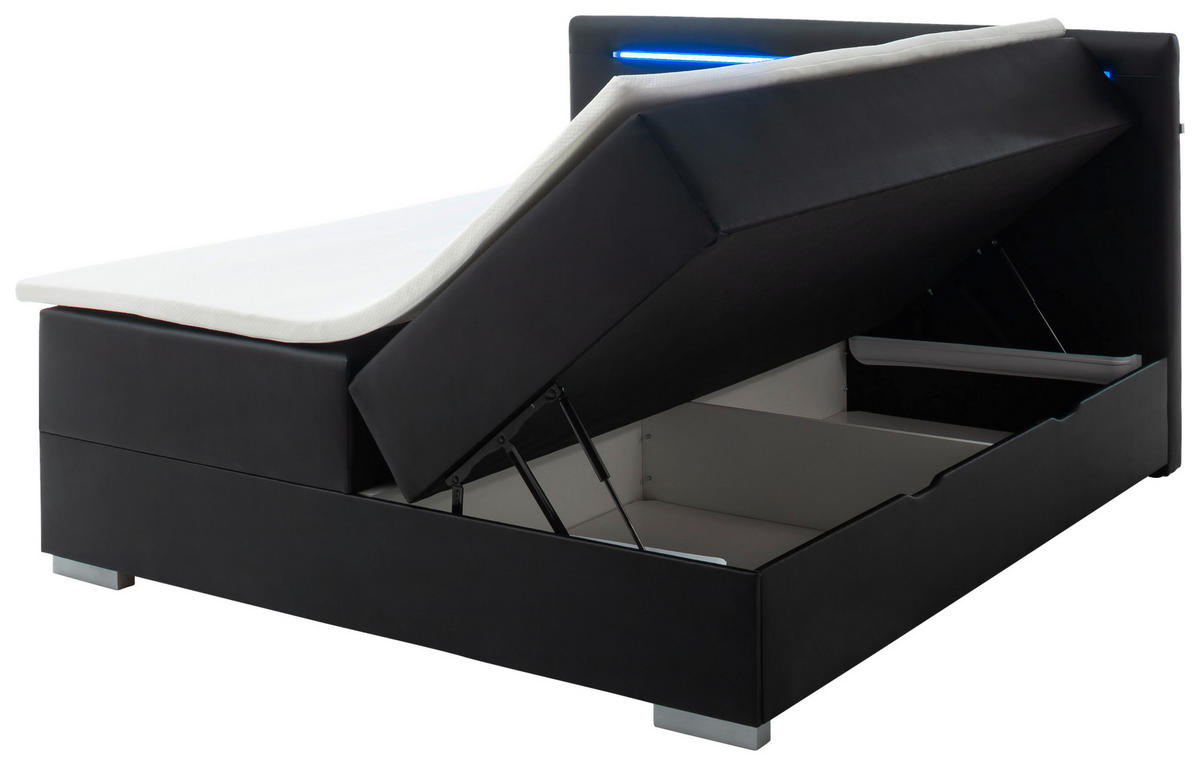 BOXBETT 180/200 cm  in Schwarz  - Edelstahlfarben/Schwarz, MODERN, Kunststoff/Textil (180/200cm) - Livetastic