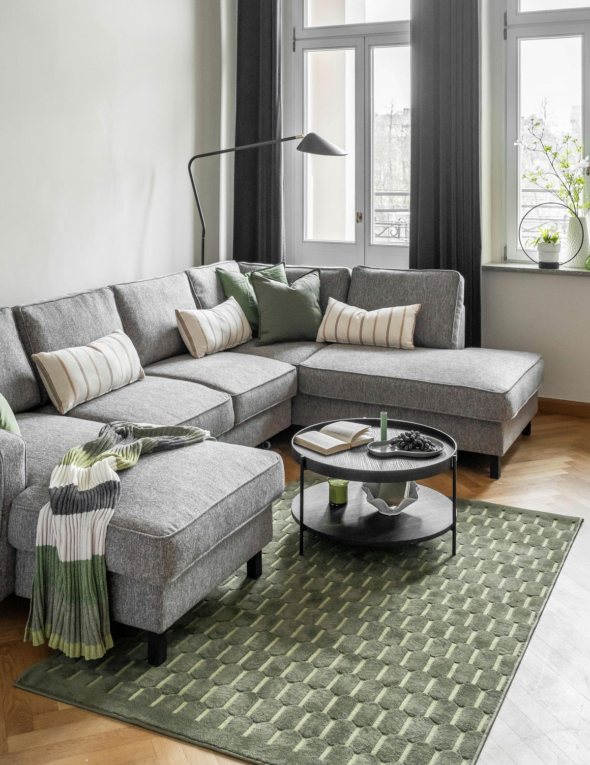SOFFA i struktur grå  - svart/grå, trä/textil (148/298/198cm) - MID.YOU