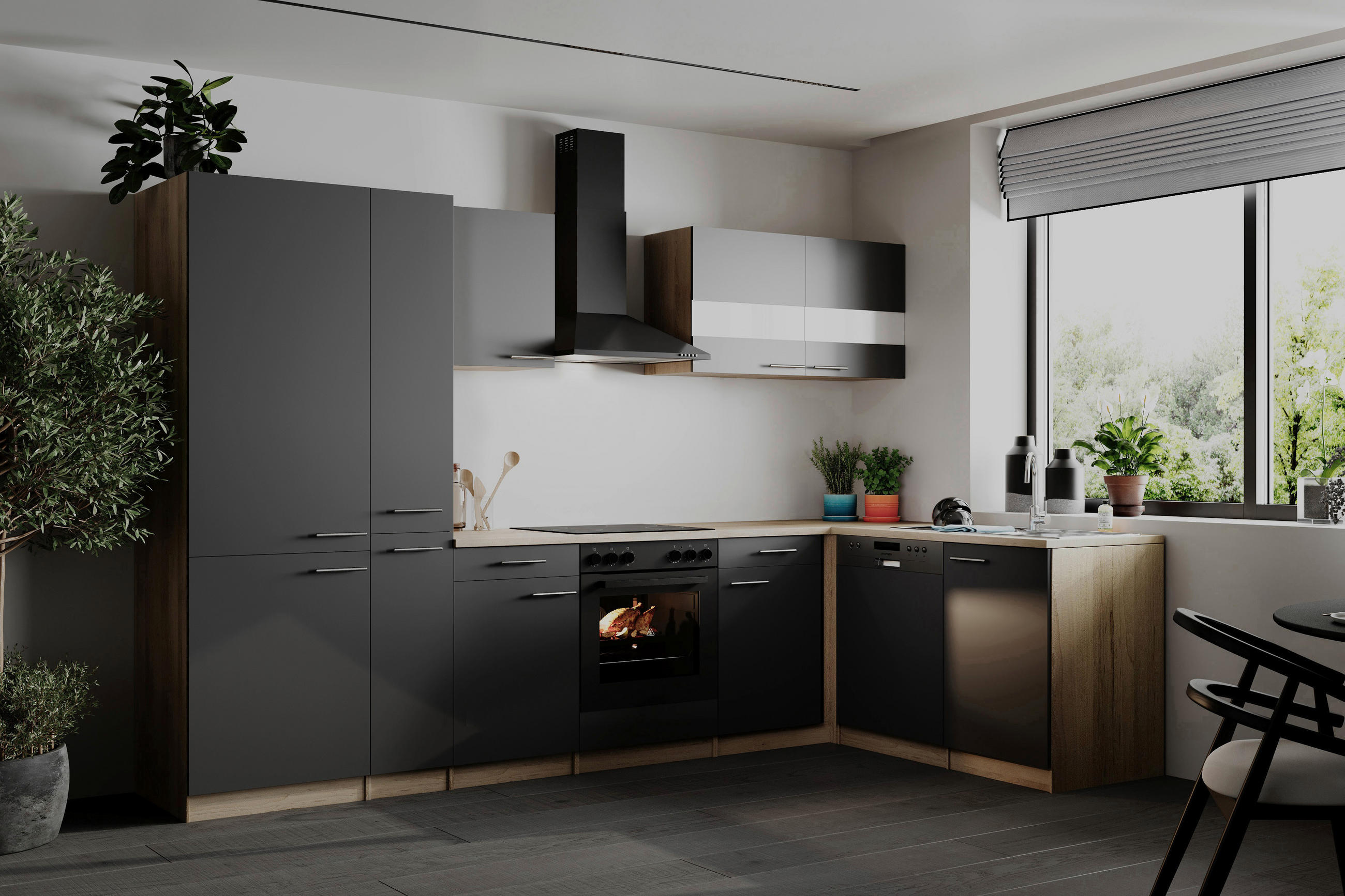 HÖRNKÖK 310/172 cm  i grå  - stålfärgad/grå, Basics, metall/trämaterial (310/172cm) - Respekta