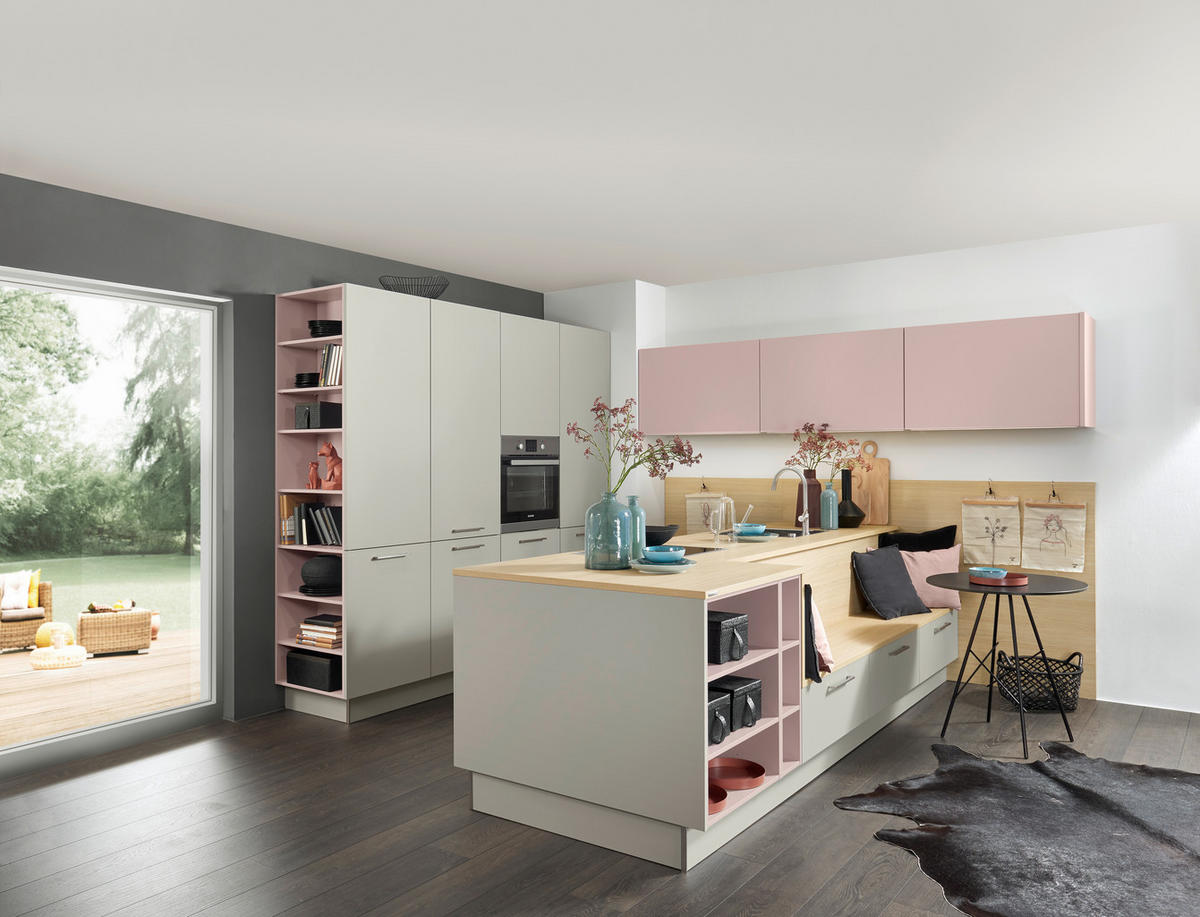 EINBAUKÜCHE   - Eichefarben/Rosa, Design, Holzwerkstoff - Dieter Knoll