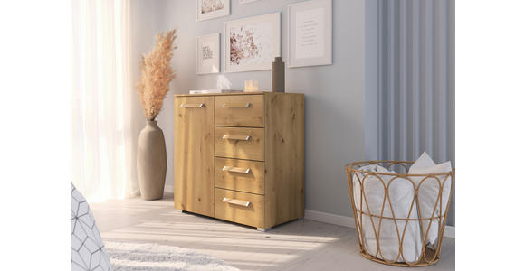 KOMMODE  in 80/81/42 cm  - Eichefarben/Silberfarben, Design, Holzwerkstoff/Kunststoff (80/81/42cm) - Novel