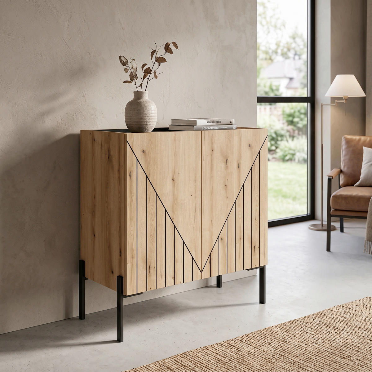 KOMMODE , 82/91/40 cm,  - Eiche dunkel/Schwarz, Design, Holzwerkstoff/Metall (82/91/40cm) - Livetastic