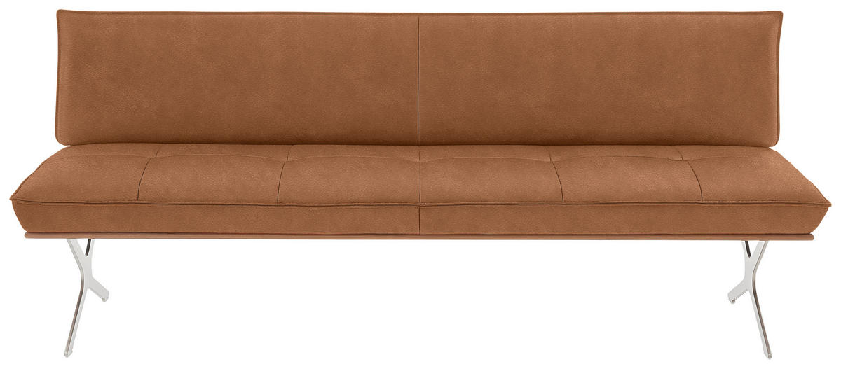 SITZBANK in Holz, Metall, Leder Edelstahlfarben, Cognac  - Edelstahlfarben/Cognac, Design, Leder/Holz (214/88/66cm) - Koinor