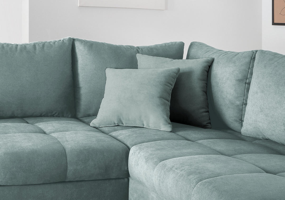 ECKSCHLAFSOFA in Mintgrün Textil   - Silberfarben/Mintgrün, Design, Holz/Textil (298/202cm) - MID.YOU