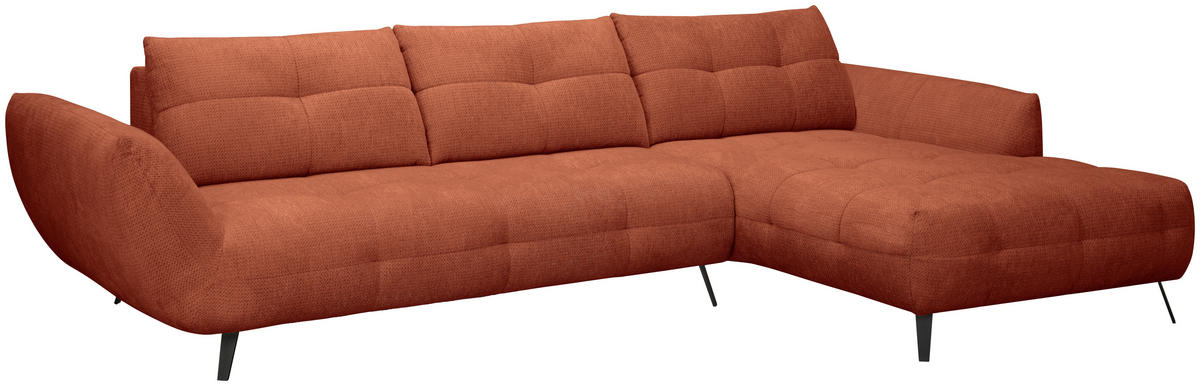ECKSOFA Rostfarben Chenille Armlehnenkissen, Rücken echt, Sitztiefenverstellung  - Rostfarben/Schwarz, KONVENTIONELL, Textil/Metall (313/215cm) - Hom`in