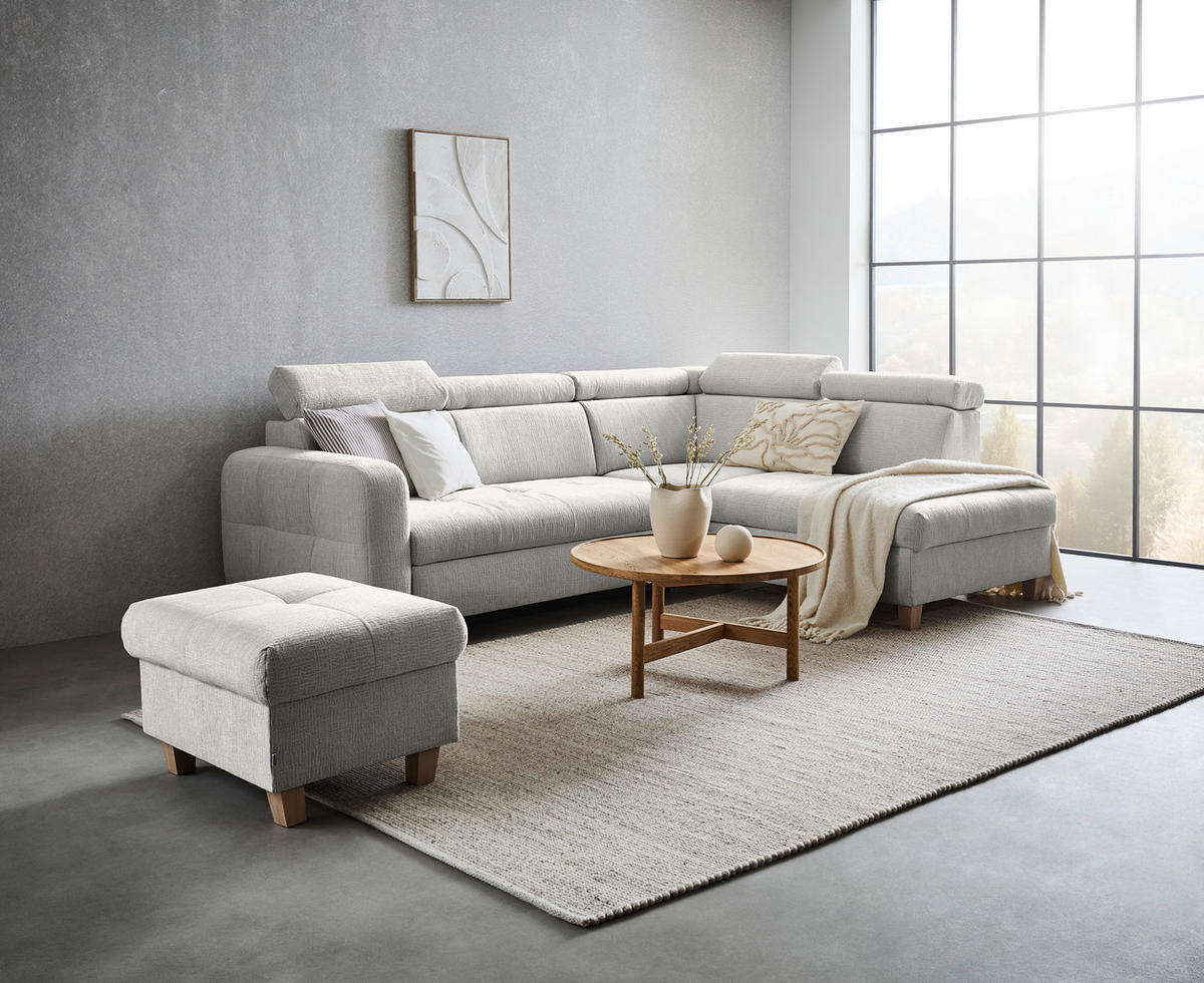 ECKSOFA inkl. Funktionen Grau Samt  - Grau, Natur, Holz/Textil (261/206cm) - Venda