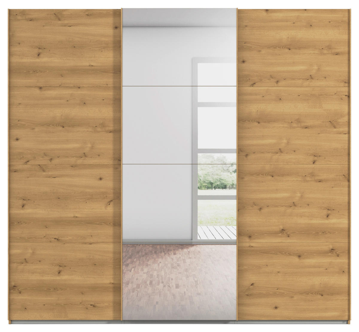 SCHWEBETÜRENSCHRANK 242/223/68 cm 3-türig Eichefarben  - Eichefarben, Design, Glas/Holzwerkstoff (242/223/68cm) - Novel