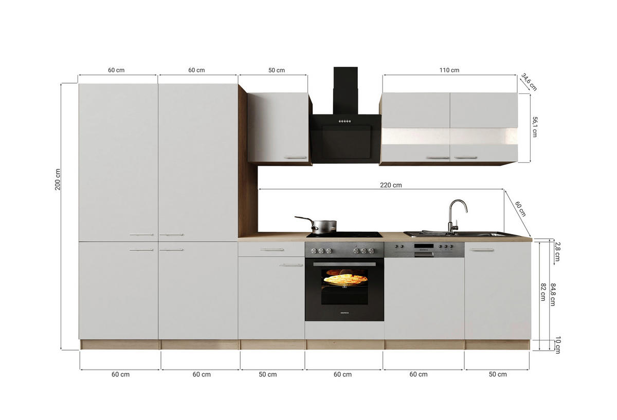 MODULKÖK 340 cm   i grå  - stålfärgad/grå, Trend, metall/trämaterial (340cm) - Respekta