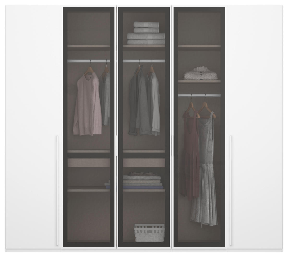 DREHTÜRENSCHRANK 251/235/60 cm 5-türig Grau, Weiß  - Weiß/Grau, Trend, Glas/Holzwerkstoff (251/235/60cm) - Novel
