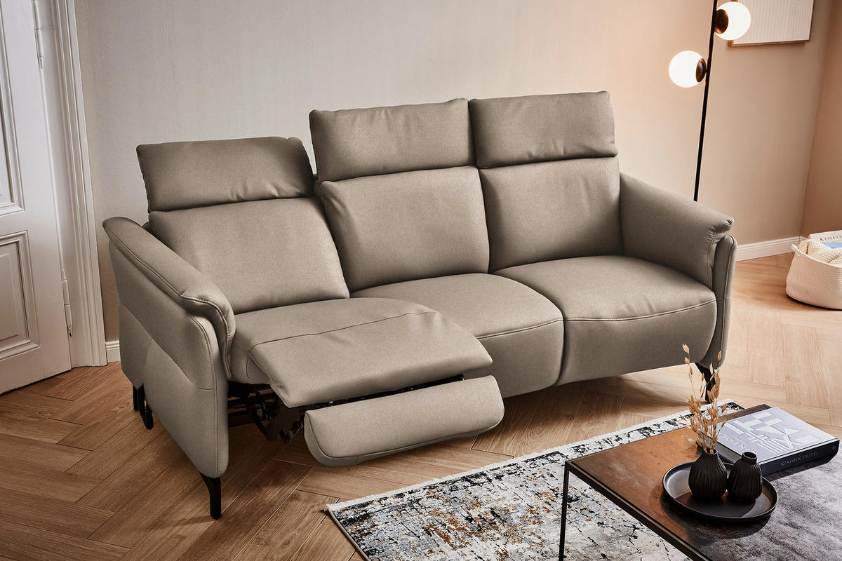 TRAPEZSOFA in Mikrofaser Taupe  - Taupe/Schwarz, Konventionell, Textil/Metall (221/103/95cm) - Dieter Knoll