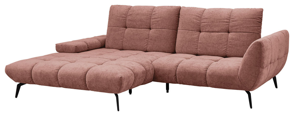 ECKSOFA Kupferfarben Flachgewebe Rücken echt, Sitztiefenverstellung  - Schwarz/Kupferfarben, KONVENTIONELL, Textil/Metall (211/273cm) - SetOne by Musterring