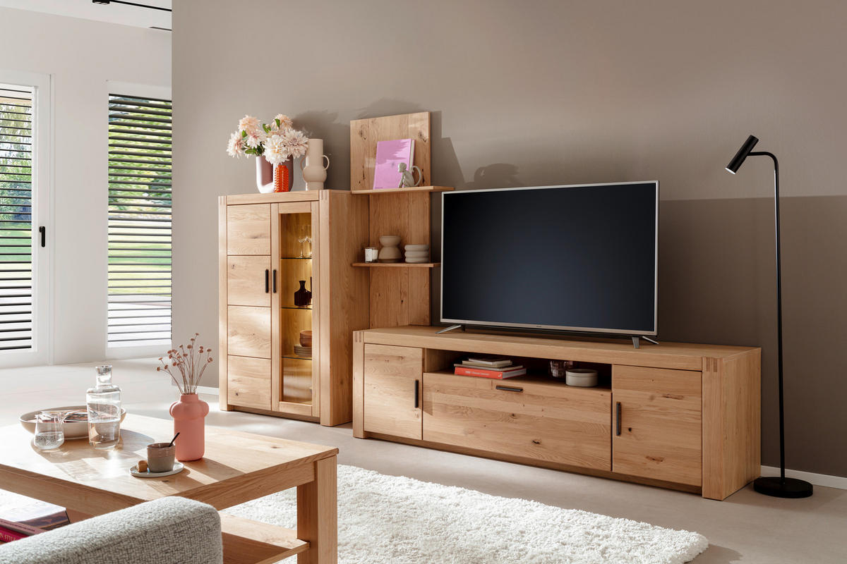 WOHNWAND 3-teilig  in Eichefarben 332/184/50 cm  - Eichefarben/Anthrazit, Design, Glas/Holz (332/184/50cm) - Livetastic