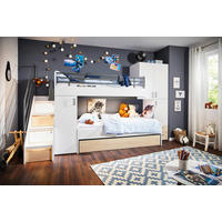 ETAGENBETT 90/200 cm Weiss, Ahornfarben  - Weiss/Anthrazit, Konventionell, Holzwerkstoff/Metall (90/200cm) - Novel