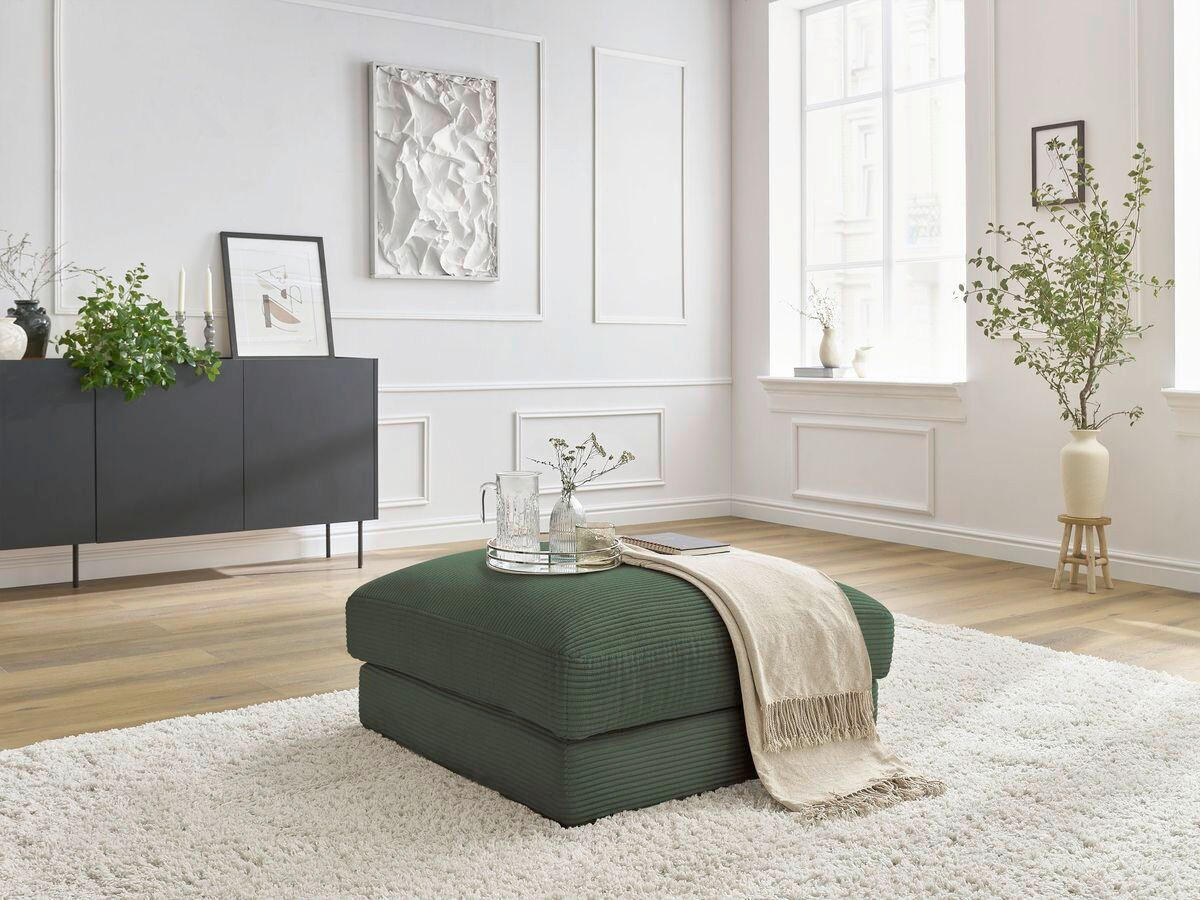 HOCKER LEONARD Cord Dunkelgrün  - Dunkelgrün/Schwarz, MODERN, Kunststoff/Textil (86/43/86cm)