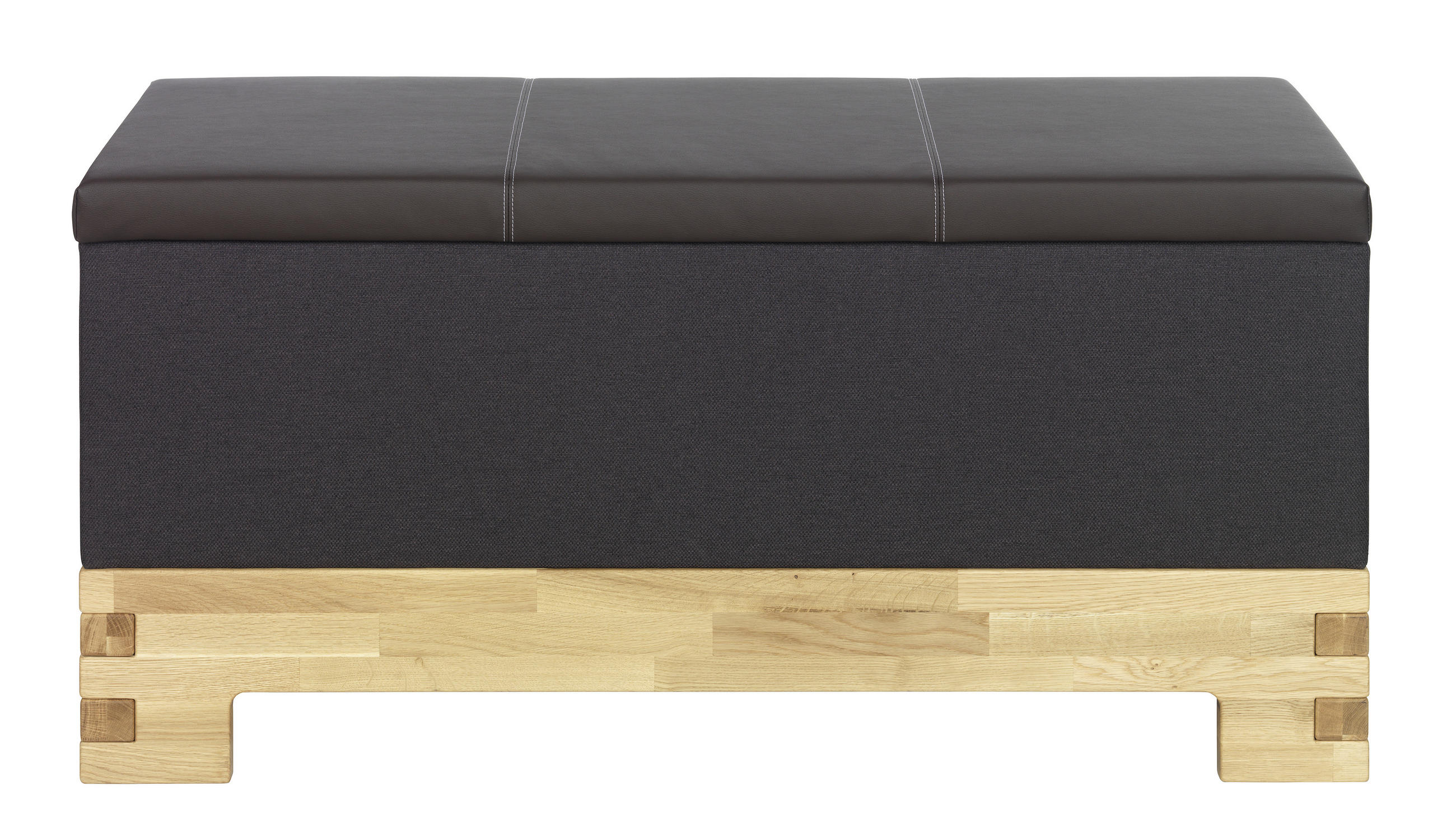 TRUHENBANK 121/61/45,5 cm Lederlook, Webstoff Braun, Grau, Eichefarben Wildeiche massiv - Eichefarben/Braun, Design, Holz/Textil (121/61/45,5cm) - Linea Natura