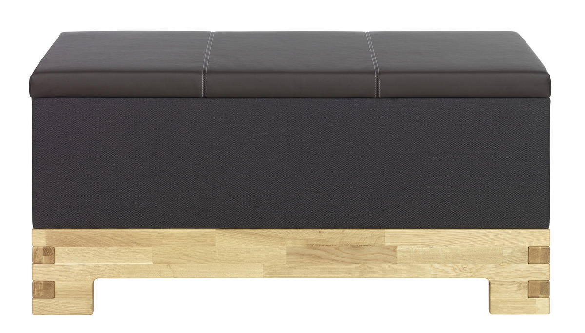 TRUHENBANK 121/61/45,5 cm Lederlook, Webstoff Braun, Grau, Eichefarben Wildeiche massiv  - Eichefarben/Braun, Design, Holz/Textil (121/61/45,5cm) - Linea Natura