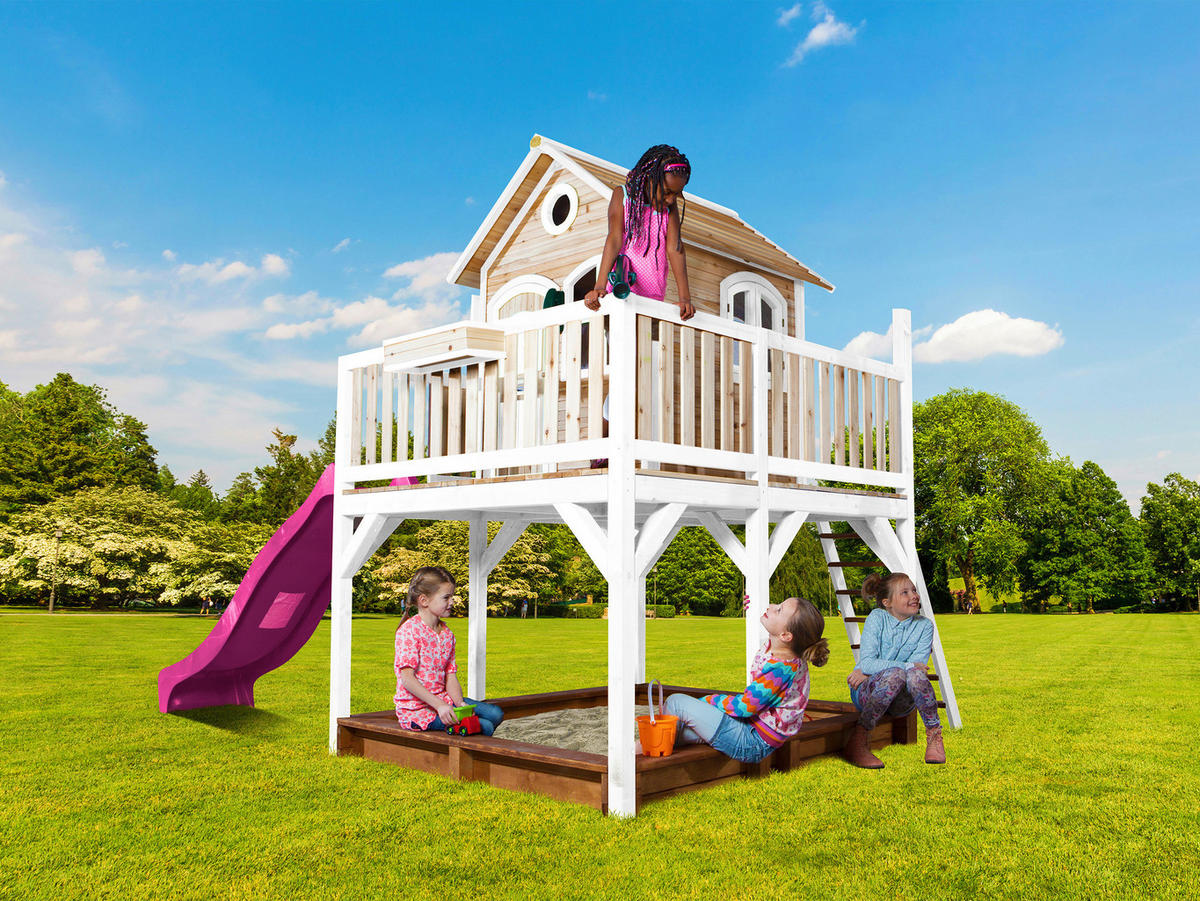 SPIELTURM 377/291/255 cm  - Lila/Braun, KONVENTIONELL, Holz (377/291/255cm) - Ambia Garden