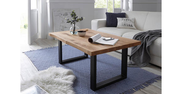 COUCHTISCH Eiche massiv 110/70/45 cm rechteckig Schwarz, Eichefarben  - Eichefarben/Schwarz, Design, Holz/Metall (110/70/45cm) - Linea Natura