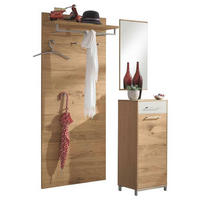 GARDEROBE 3-teilig  in 135/195/37 cm  - Weiss/Eichefarben, Design, Glas/Holz (135/195/37cm)