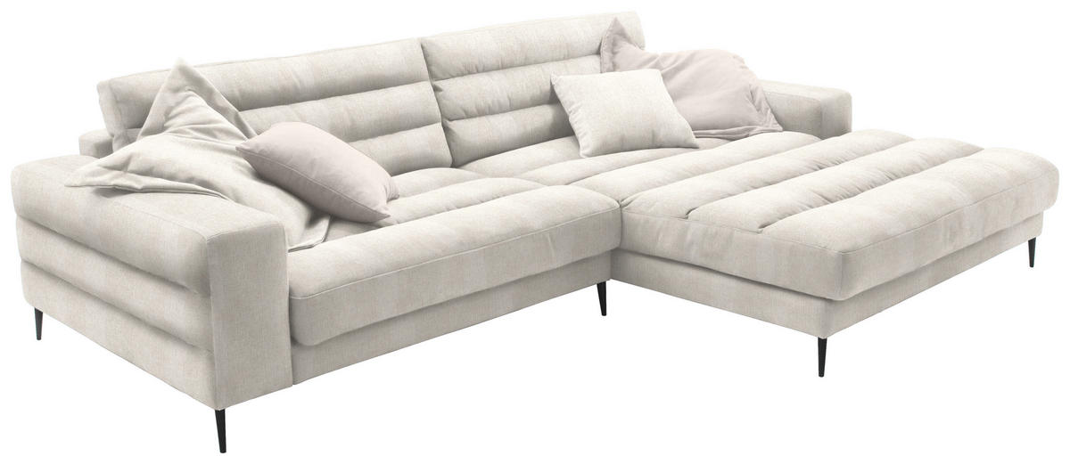 ECKSOFA in Flachgewebe Naturfarben  296/207 cm  - Schwarz/Naturfarben, Design, Textil/Metall (296/207cm) - Dieter Knoll