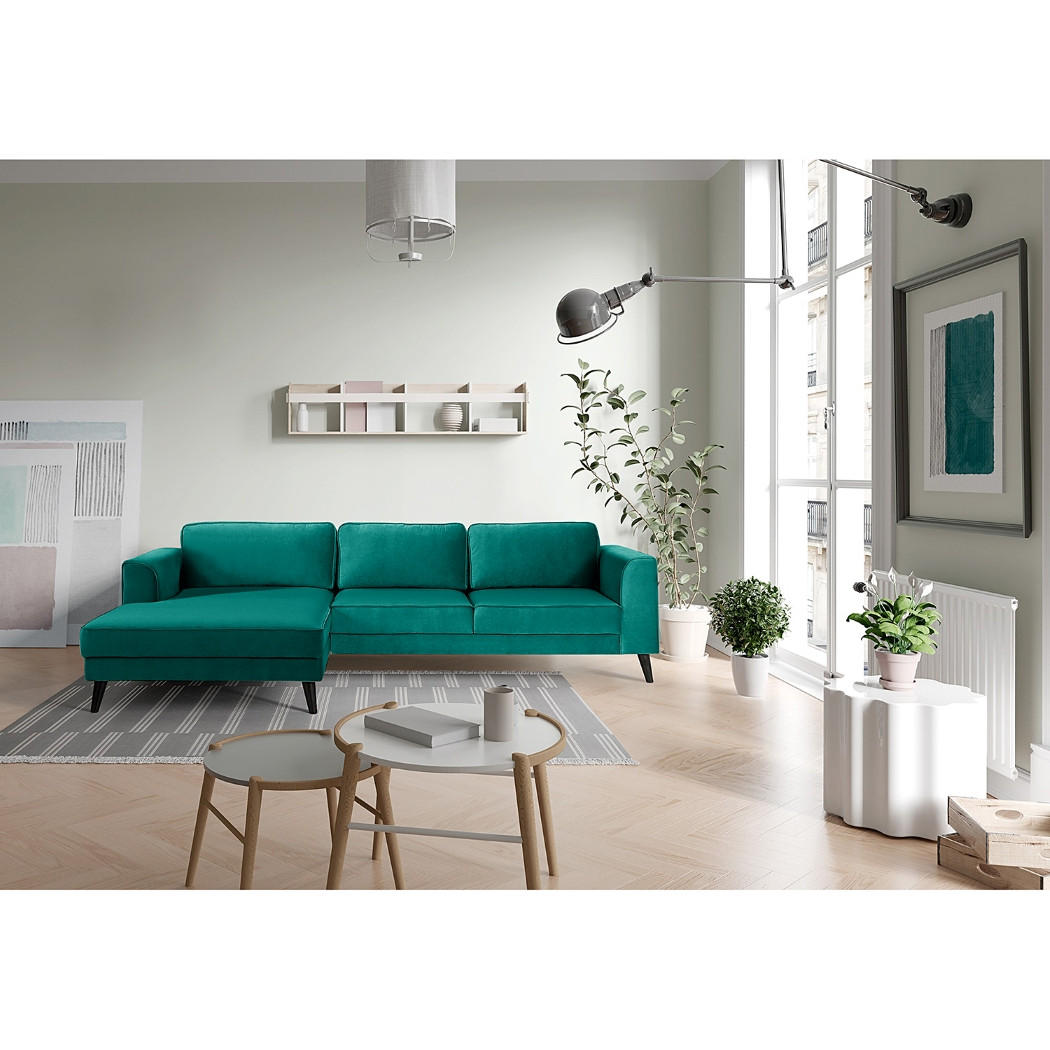 ECKSOFA in Samt, Velours Petrol  - Wengefarben/Petrol, Modern, Holz/Textil (280/85/167cm) - Trendmanufaktur