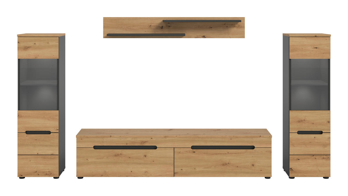 OBÝVACÍ STĚNA dub artisan - černá/dub artisan, Design, kompozitní dřevo/plast (272/141/33cm) - Livetastic