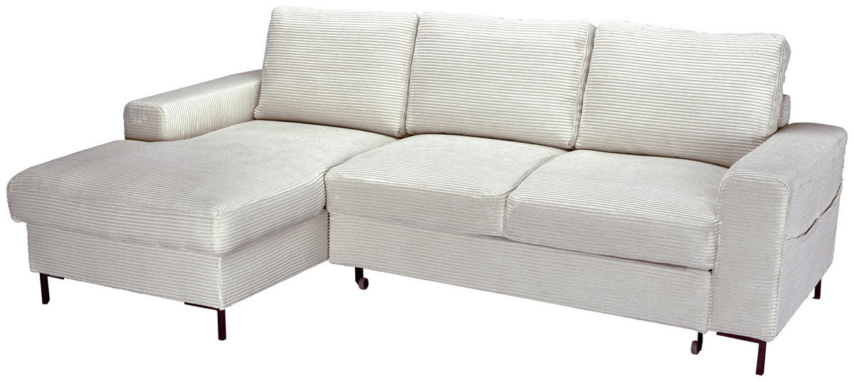 ECKSOFA Naturfarben Cord Rückenkissen, Bettkasten, Schlaffunktion, Rücken echt, Liegefläche im Originalstoff  - Schwarz/Naturfarben, KONVENTIONELL, Textil/Metall (150/240cm) - Carryhome