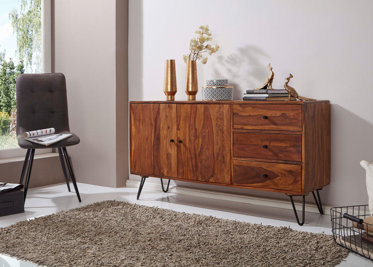 SIDEBOARD  in 145/75/40 cm  - Sheeshamfarben/Schwarz, Design, Holz/Metall (145/75/40cm) - MID.YOU