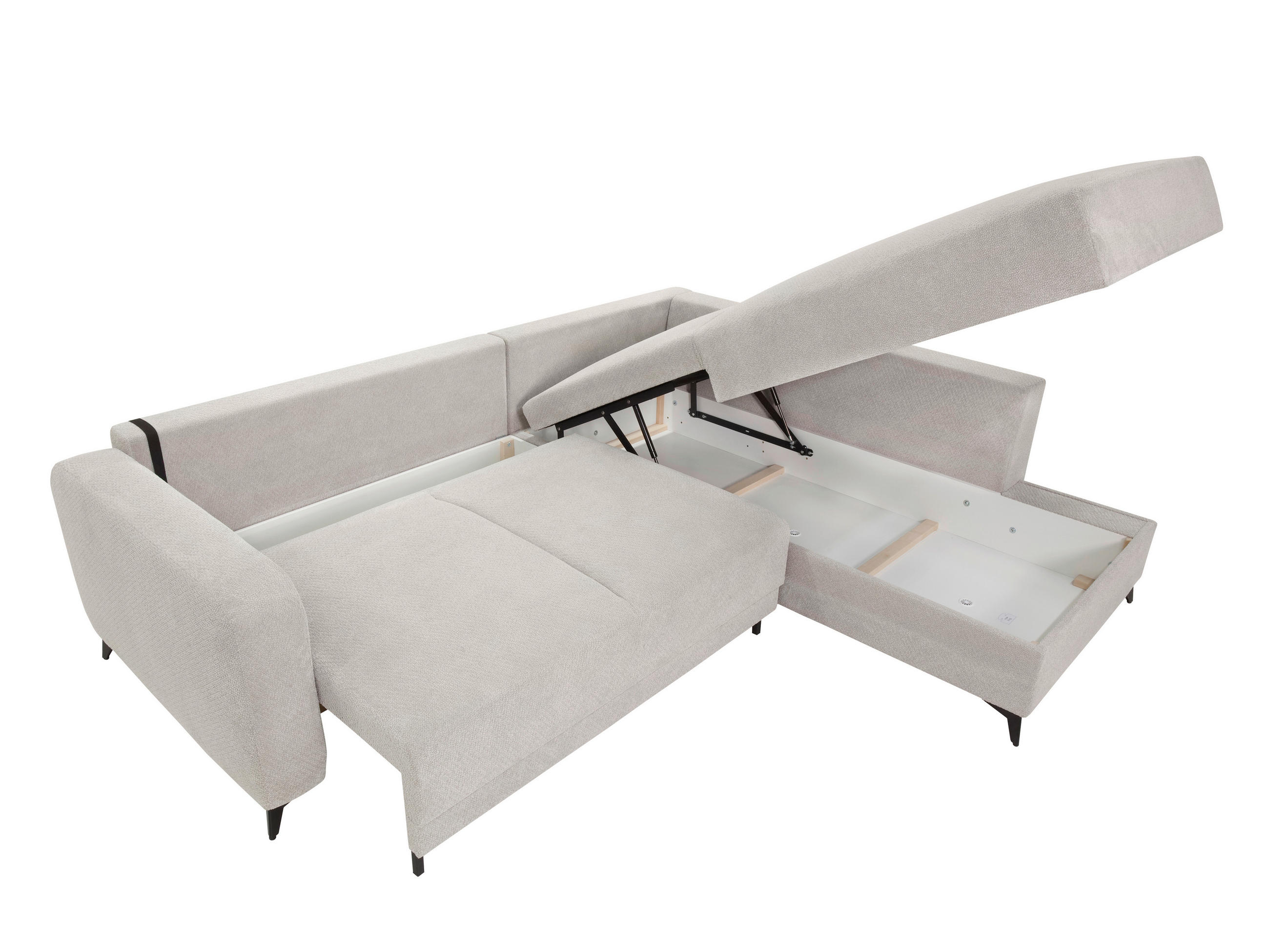 Thumbnail - Mid.you Ecksofa Cortez, Hellgrau, Textil, 4-Sitzer, Füllung: Silikon, Schaumstoffflocken, Ottomane links, 260x215 cm, Ma...