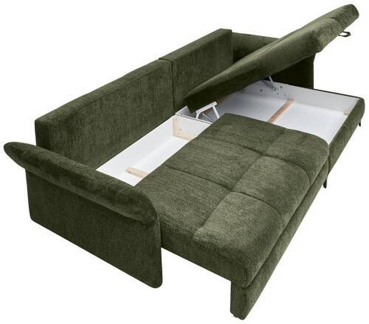 ECKSOFA in Chenille Olivgrün  - Schwarz/Olivgrün, KONVENTIONELL, Textil/Metall (291/153cm) - Hom`in