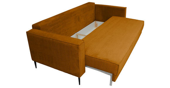 SCHLAFSOFA mit Liegefunktion, Rücken echt, haustierfreundlicher Bezug Cord Kupferfarben - Schwarz/Kupferfarben, KONVENTIONELL, Textil/Metall (222/93/98cm) - Carryhome