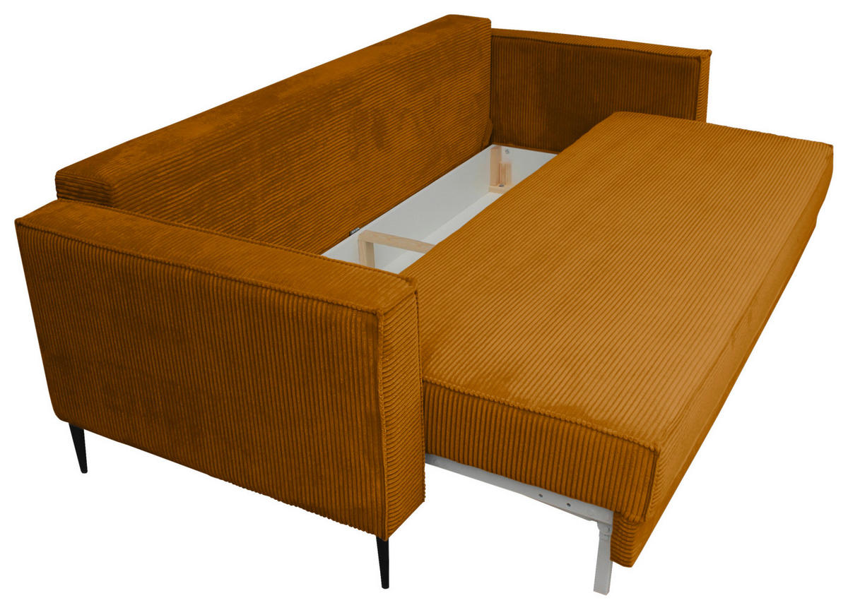 SCHLAFSOFA  mit Liegefunktion, Rücken echt, haustierfreundlicher Bezug Cord Kupferfarben  - Schwarz/Kupferfarben, KONVENTIONELL, Textil/Metall (222/93/98cm) - Carryhome