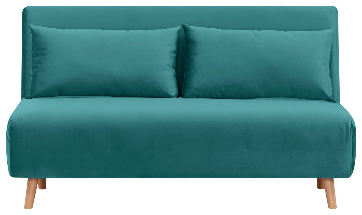 SCHLAFSOFA Samt Petrol  - Petrol/Naturfarben, Design, Holz/Textil (141/81/90cm) - Carryhome