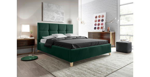 POLSTERBETT Lattenrost, Bettkasten Dunkelgrün 180/200 cm  - Dunkelgrün/Buchefarben, KONVENTIONELL, Holz/Textil (180/200cm) - Carryhome