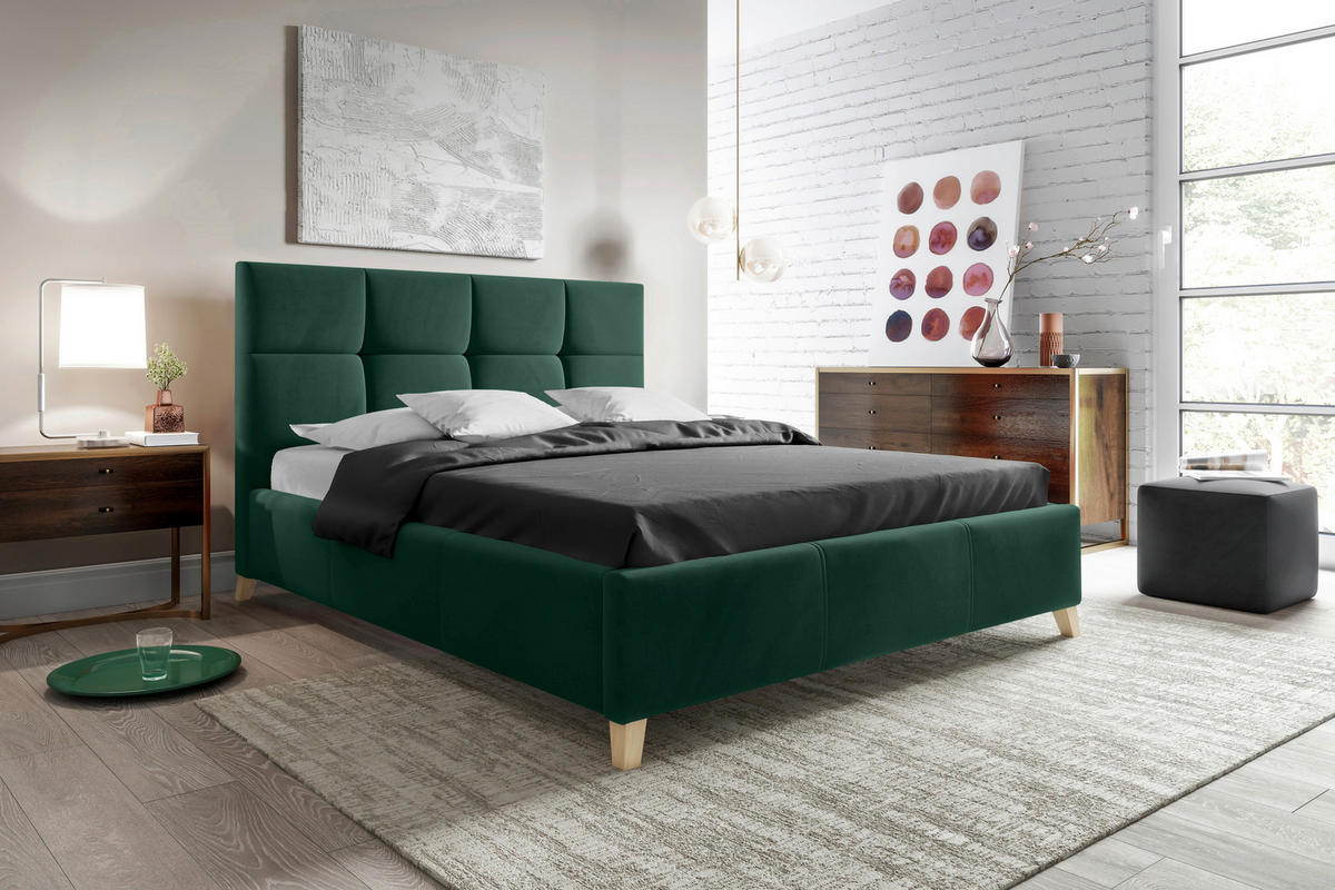 POLSTERBETT Lattenrost, Bettkasten Dunkelgrün 140/220 cm  - Dunkelgrün/Buchefarben, KONVENTIONELL, Holz/Textil (140/220cm) - Carryhome