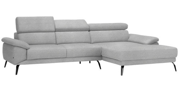 ECKSOFA in Velours Hellgrau  - Hellgrau/Schwarz, Design, Textil/Metall (295/187cm) - Novel