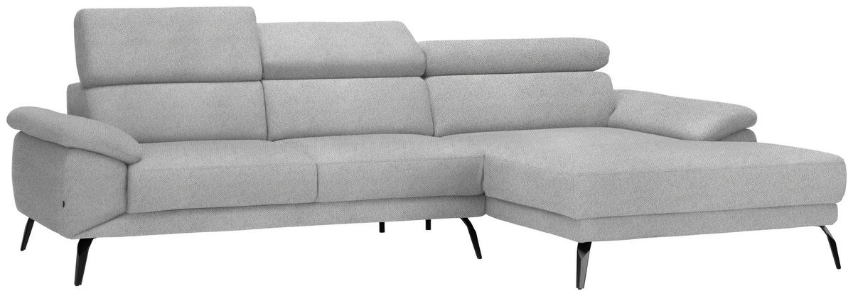 ECKSOFA in Velours Hellgrau  295/187 cm  - Hellgrau/Schwarz, Design, Textil/Metall (295/187cm) - Novel