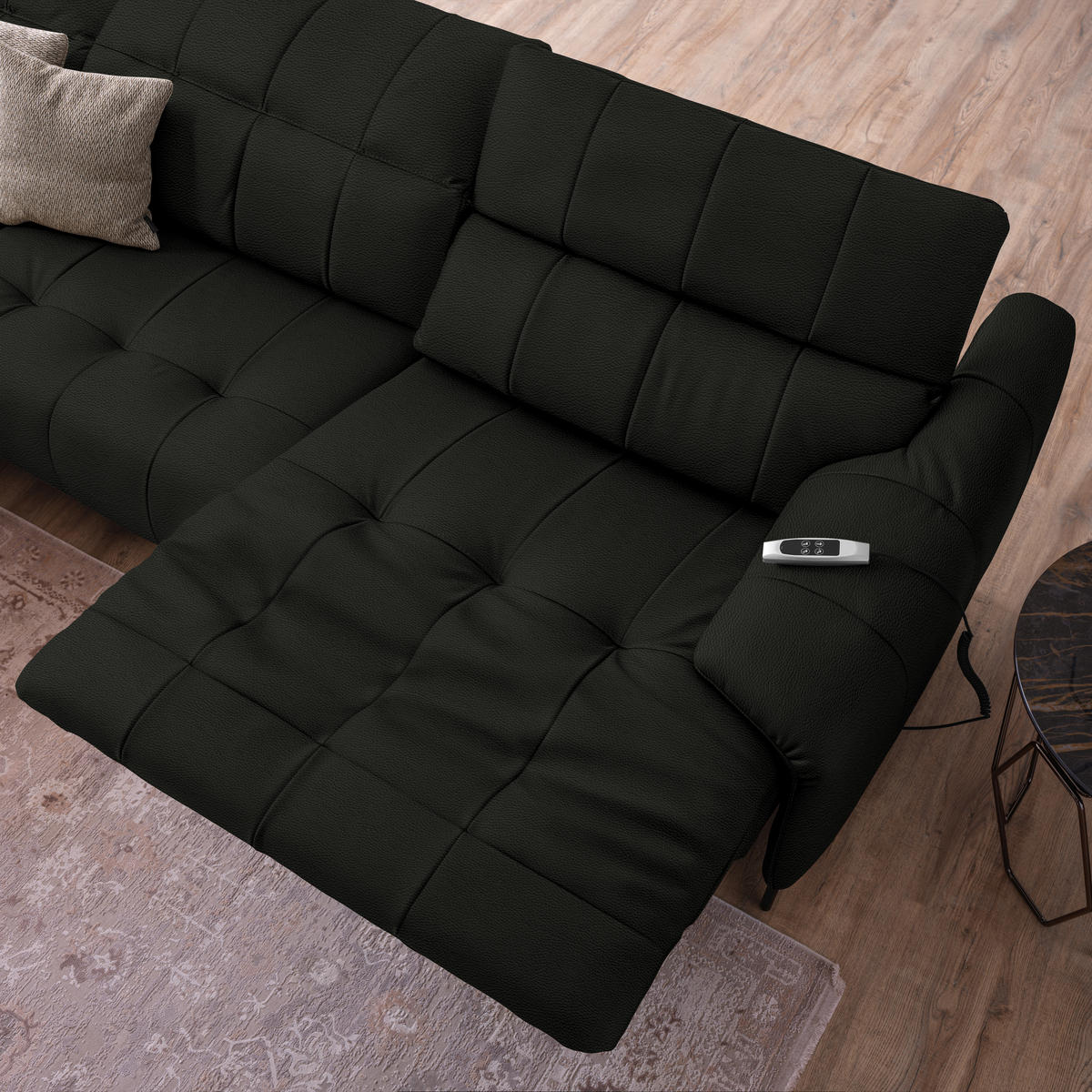 ECKSOFA in Echtleder Dunkelgrau  - Dunkelgrau/Schwarz, Design, Leder/Metall (165/313cm) - Emilio Belluti