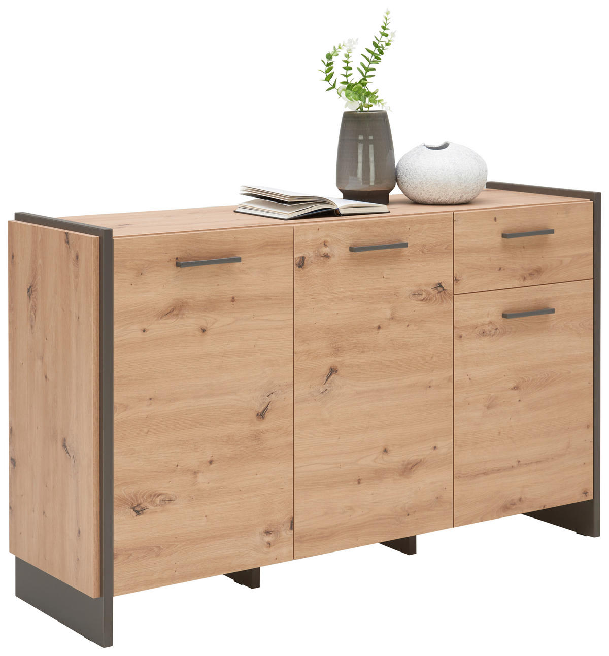 SIDEBOARD  in 141,8/86,01/41,3 cm  - Eichefarben/Grau, Trend, Holzwerkstoff/Kunststoff (141,8/86,01/41,3cm) - Hom`in