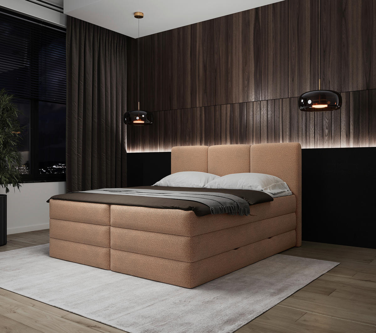 BOXSPRINGBETT 160/200 cm  in Terracotta  - Terracotta/Schwarz, MODERN, Holz/Holzwerkstoff (160/200cm) - MID.YOU