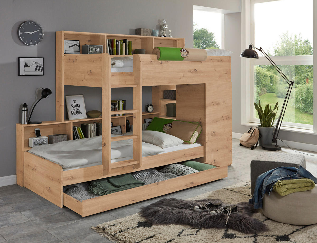 ETAGENBETT 90/200 cm Eiche Artisan  - Eiche Artisan, Design, Holzwerkstoff (90/200cm) - Xora