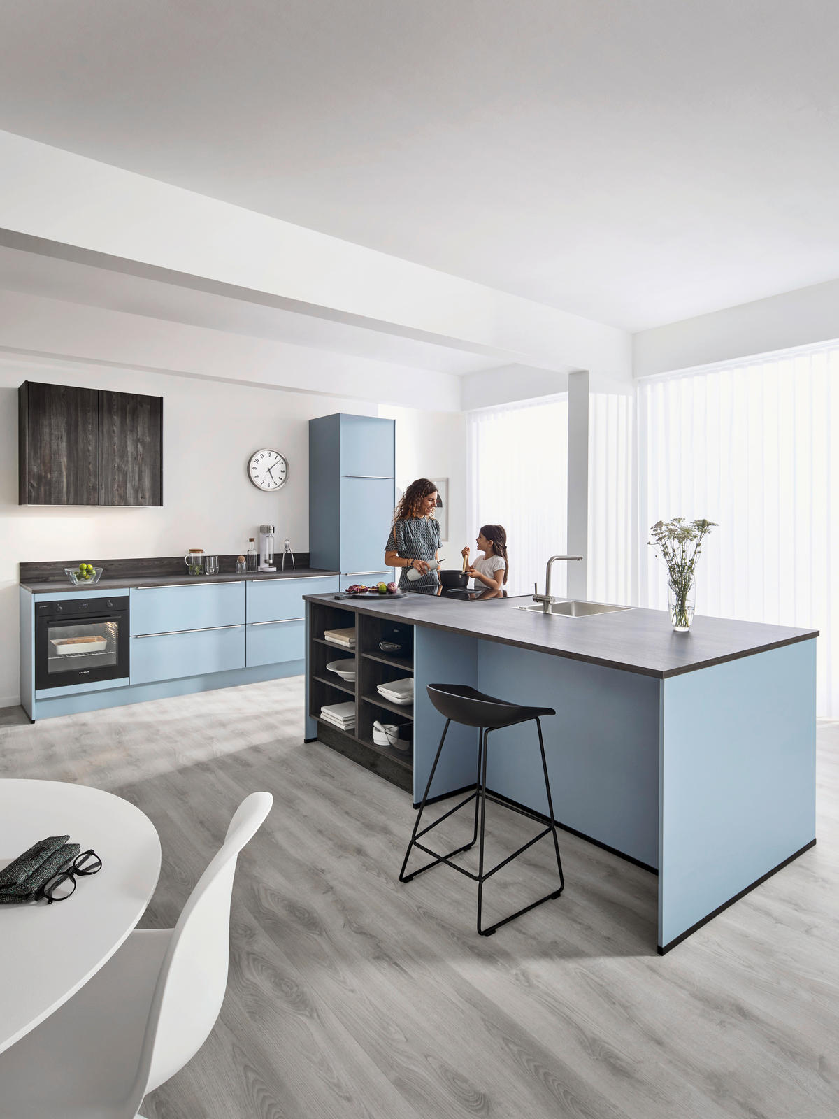 EINBAUKÜCHE   - Pastellblau, Design, Holzwerkstoff - Xora