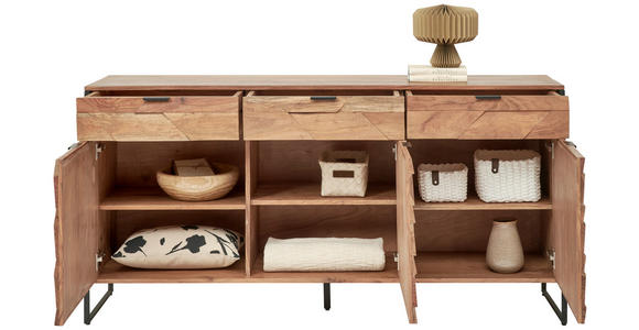 SIDEBOARD 175/86/40 cm  - Schwarz/Akaziefarben, Trend, Holz/Metall (175/86/40cm) - Ambia Home
