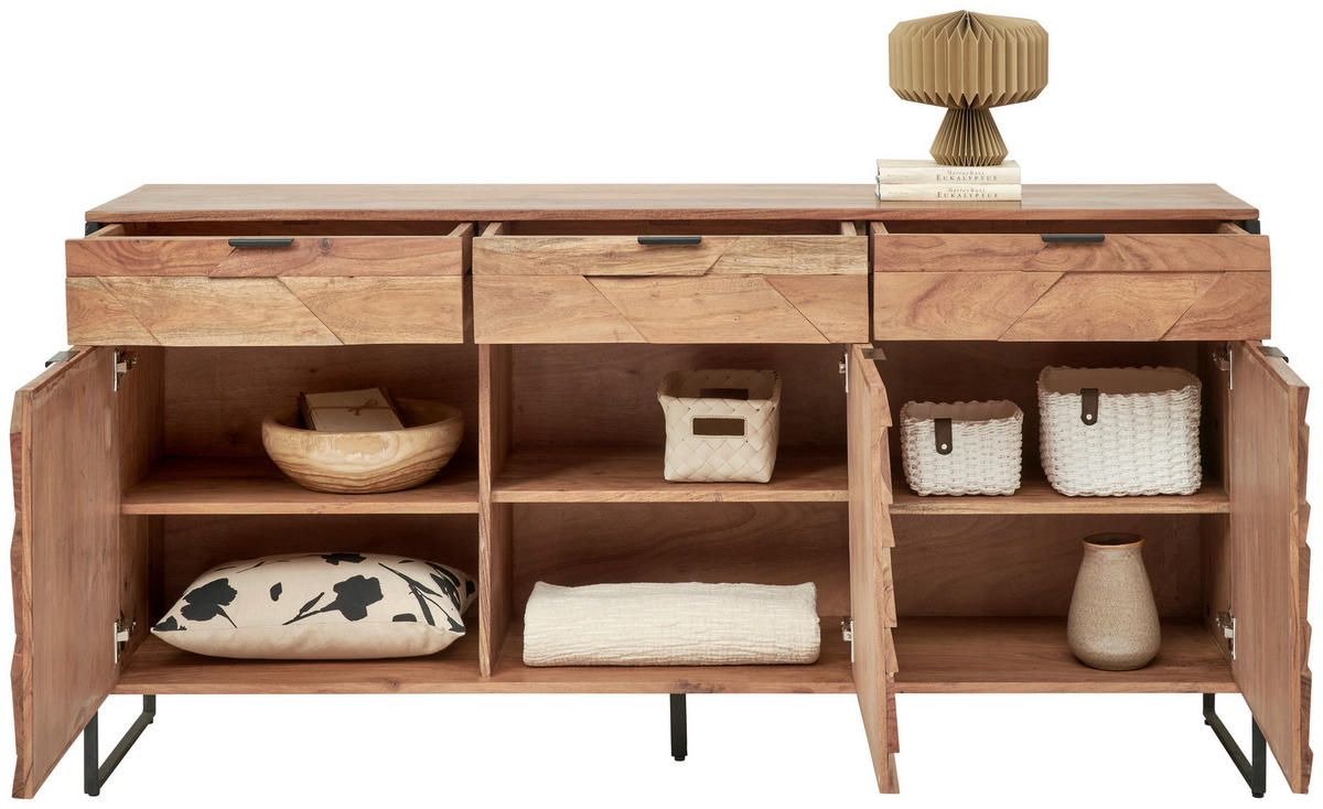 SIDEBOARD  in 175/86/40 cm  - Schwarz/Akaziefarben, Trend, Holz/Metall (175/86/40cm) - Ambia Home