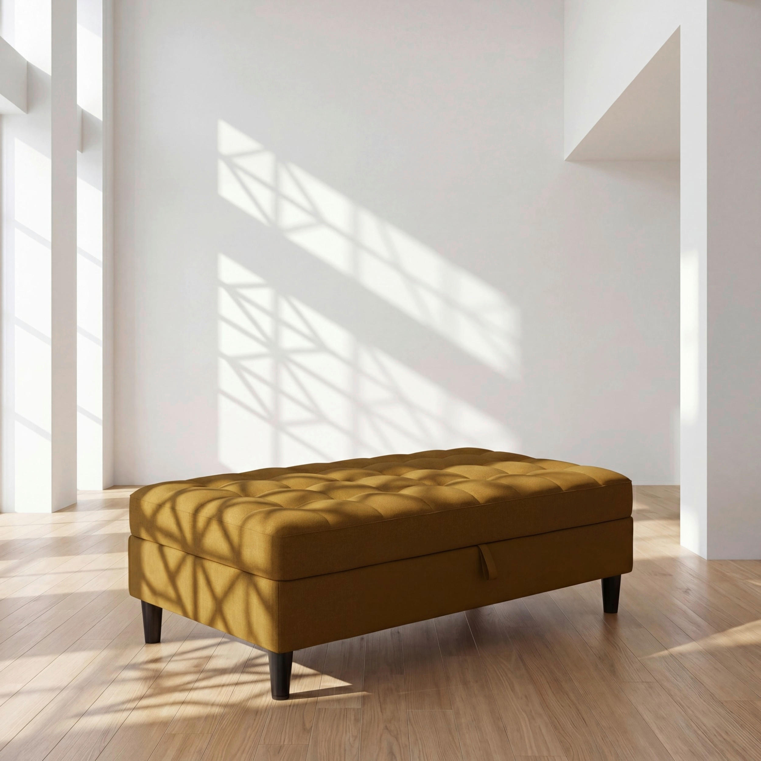 HOCKER PALERMO Webstoff, Leinenoptik Currygelb  - Currygelb/Schwarz, Basics, Kunststoff/Textil (130/43/69cm) - Livetastic