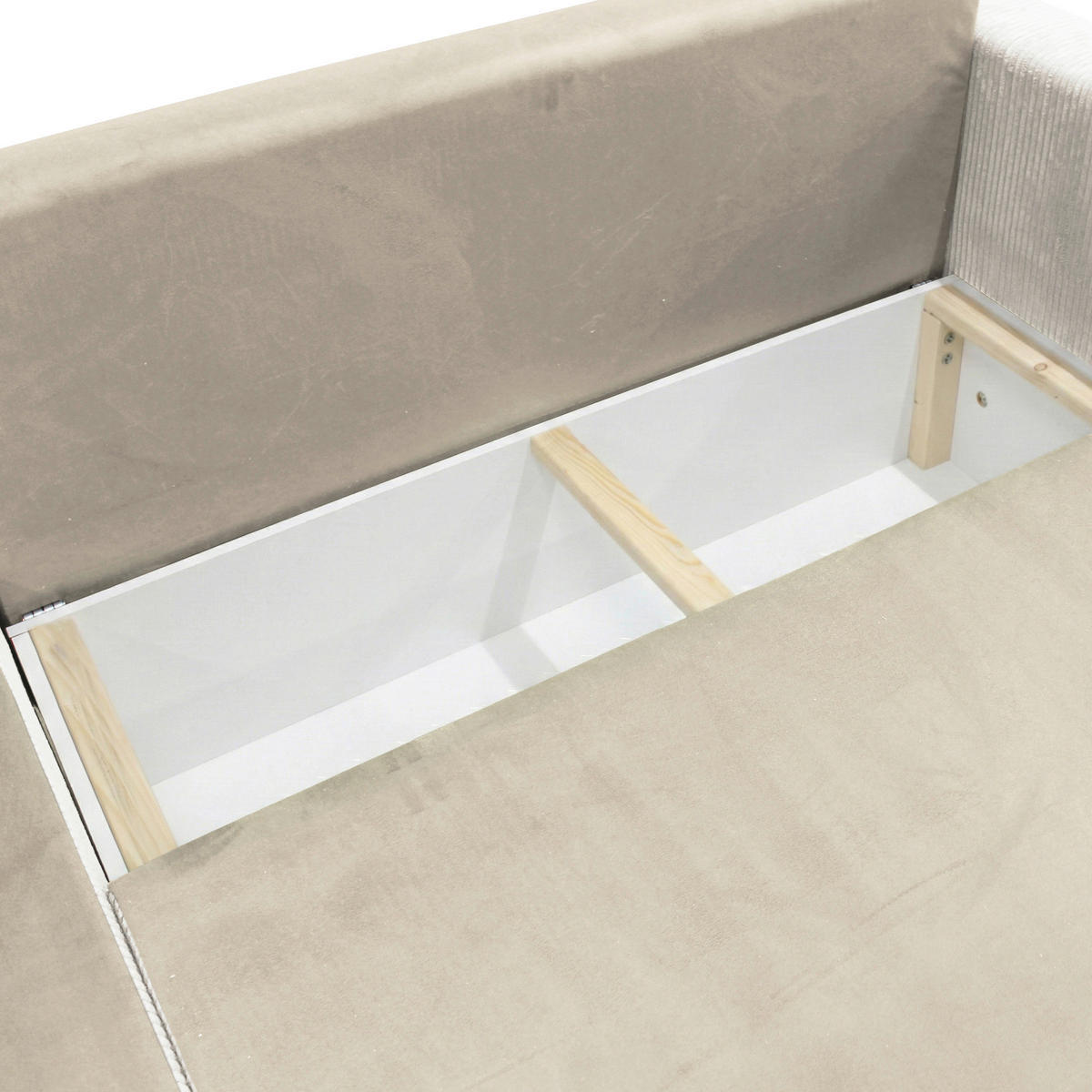 ECKSOFA STELLA Beige Plüsch Rückenkissen, Bettkasten  - Beige/Schwarz, Design, Kunststoff/Textil (166/234cm) - MID.YOU