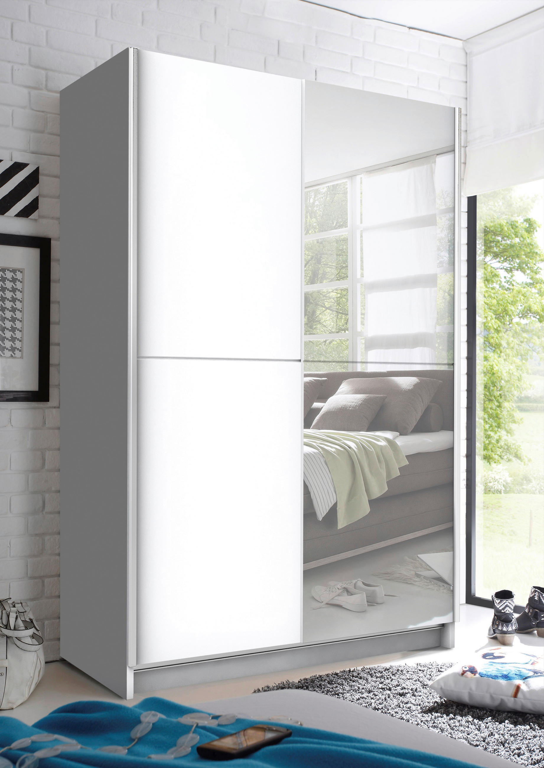 ORMAR S KLIZNIM VRATIMA srebrne boje, bijela - bijela/srebrne boje, Basics, staklo (125/195,5/38cm) - Modern Living